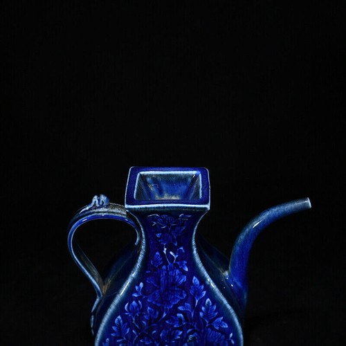 Tetera cuadrada 8,3" antigua dinastía yuan porcelana esmalte azul flores plantas - Imagen 6 de 9