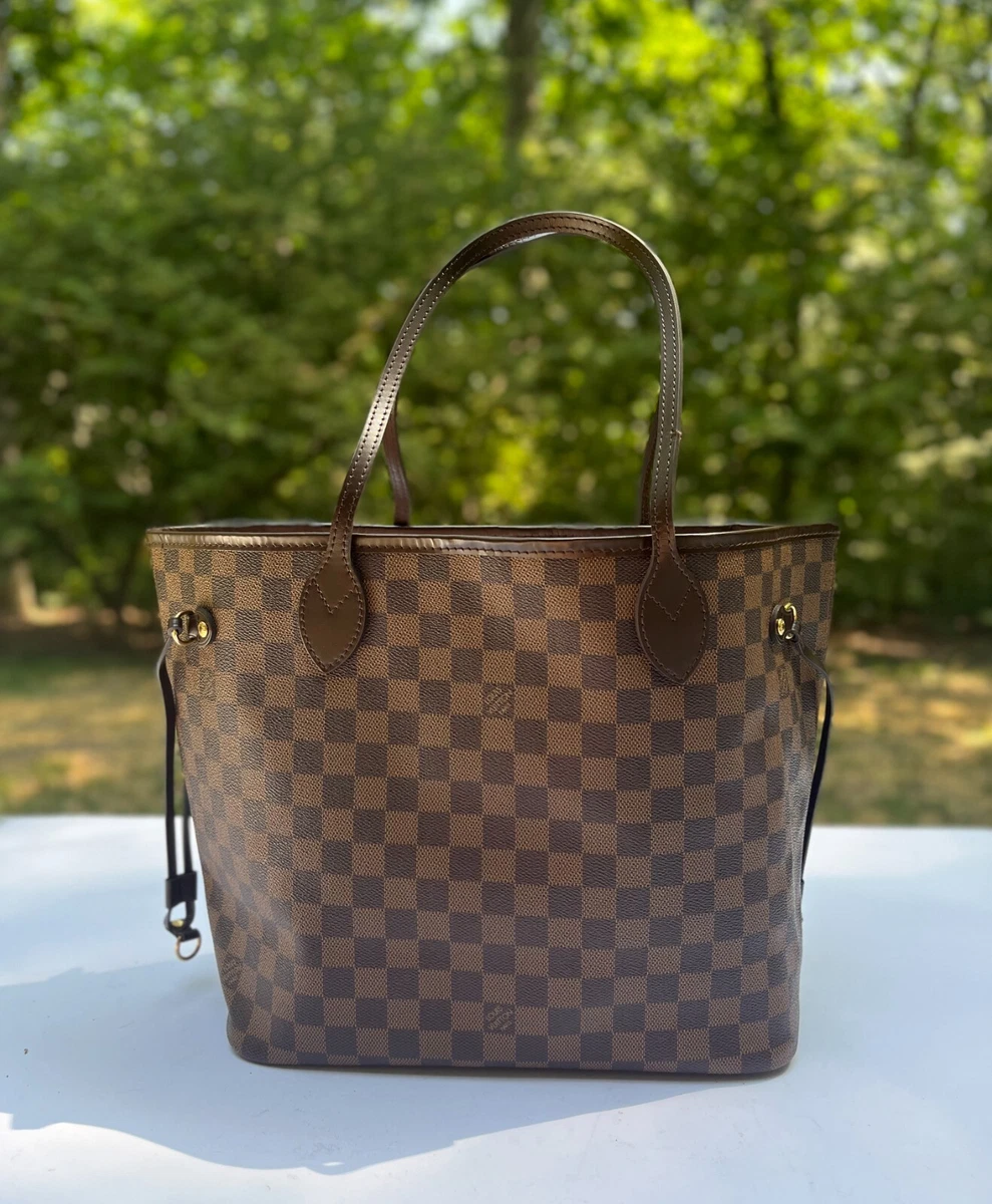 Authentic Louis Vuitton Damier Ebene Neverfull MM w Rose Ballerine Int Tote Bag