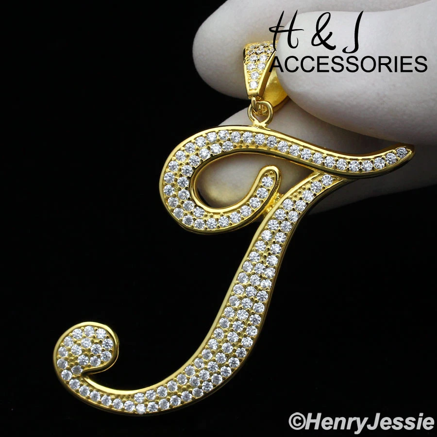 COLGANTE HOMBRE PLATA ESTERLINA 925 CIRCONITA HELADA CHAPADO EN ORO LETRA INICIAL "T"*GP220 Foto 2 de 4