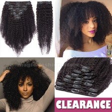 4B 4C Afro Kinky Curly Thick Clip In Human Hair Extensions Full Head US On Sale