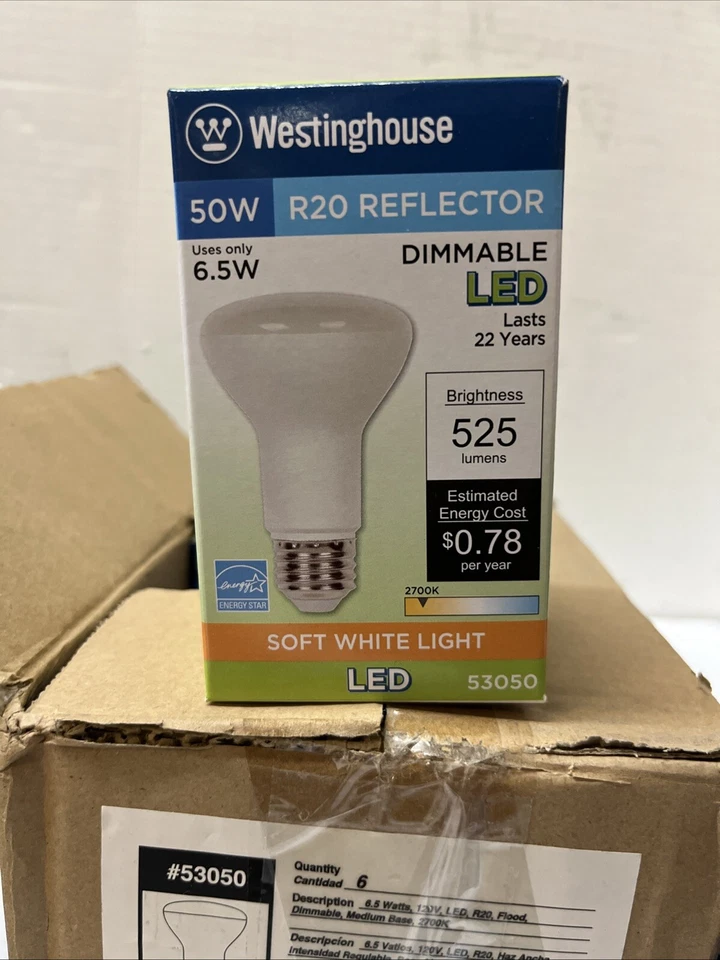 R20 Flood 6-1/2-Watt Soft White Dimmable LED Lamp WESTINGHOUSE-53050. Box Of 6 - Image 2 of 2