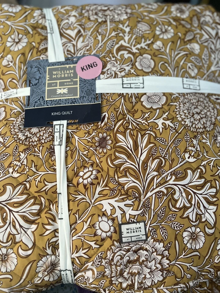 NUEVA COLCHA EDREDÓN DE ALGODÓN FLORAL WILLIAM MORRIS KING “Cherwell Honey” 106”x90” Foto 3 de 4