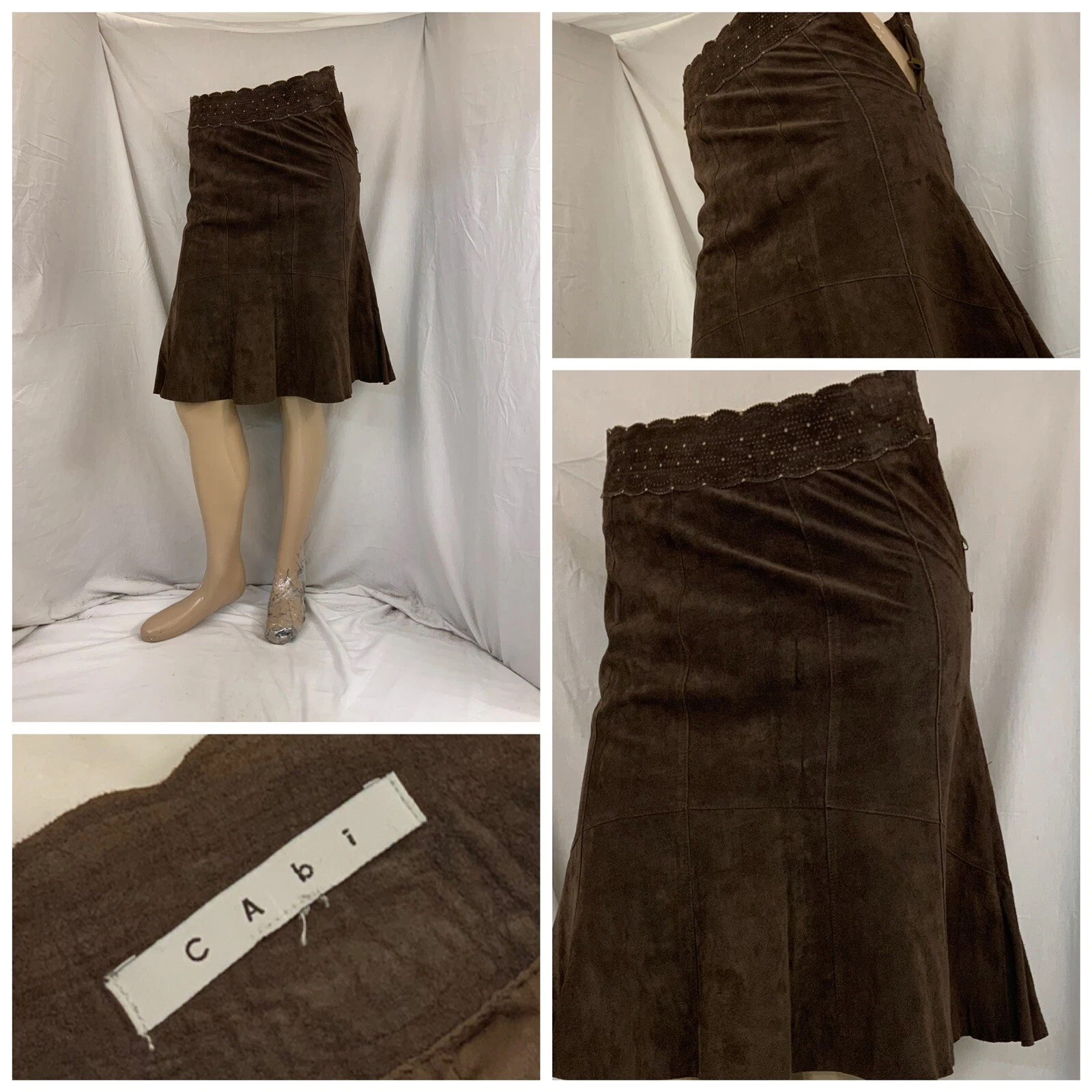 Cabi Skirt 6 Brown Leather Knee Length Lined Side Zipper YGI W1-267