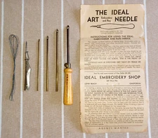 Vintage "IDEAL" Rug Making/Embroidery Punch Needles - Set of 4 w/ Wooden Handle
