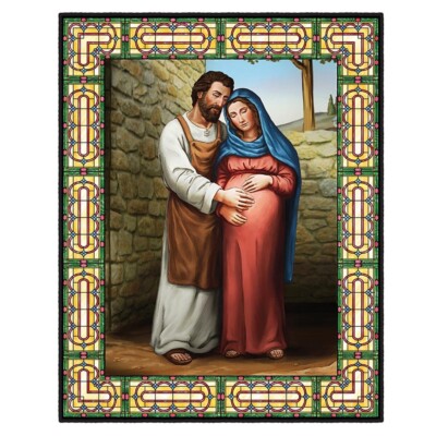 Our Lady of Advent Stained Glass Look Static Decal Vinyl 5'' x 7'' Joseph & Mary