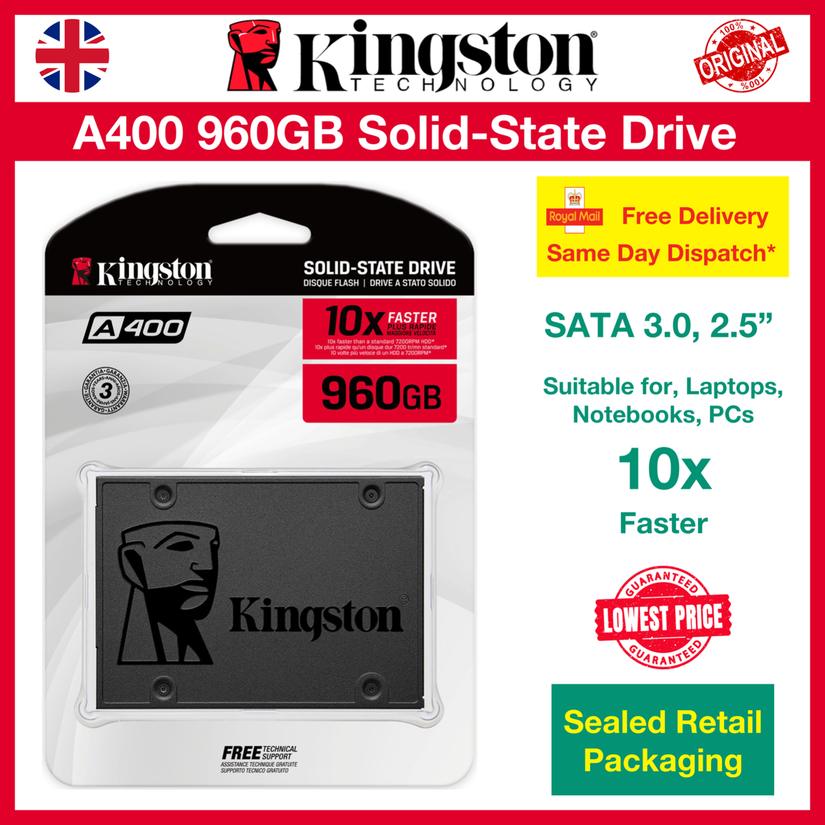 Kingston A400 960GB SSD SSD Drive SA400S37/960G, NEXT