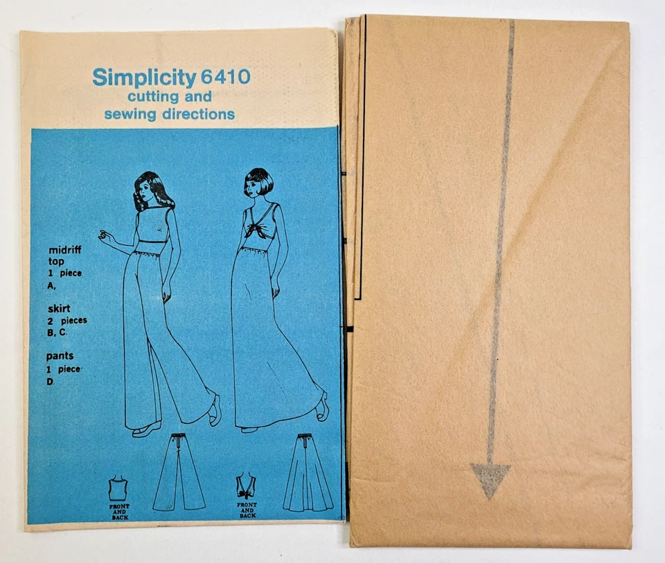 De Colección Años 70 Simplicity Coser Patrón 6410 Misses Tejido Midriff Top Falda Pantalones Talla 12 UC Foto 3 de 3