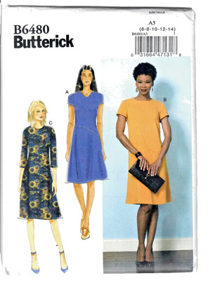 Butterick B6480 A-Line Fitted Dress Knee Length Miss Sewing Pattern 6-8-10-12-14