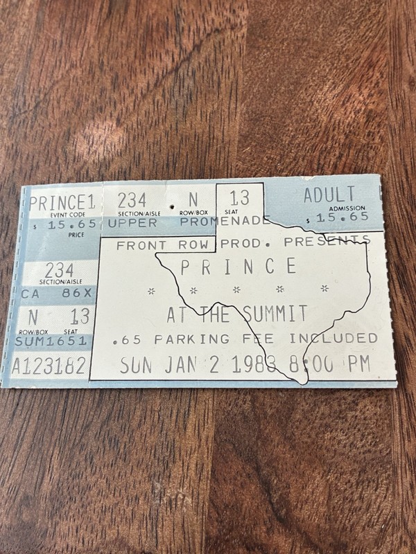 Vintage PRINCE Houston Ticket Stub 1983 Summit 101 KLOL music concert ephemera