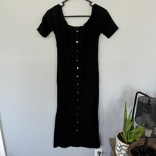 Say What? Black Ribbed Midi Dress Short Sleeves BodyCon Fit Women's Size Large