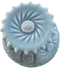 Vintage FENTON Blue Satin Custard Compote Pedestal Bowl HOBSTAR Pinwheel Vase 5" — photo 7