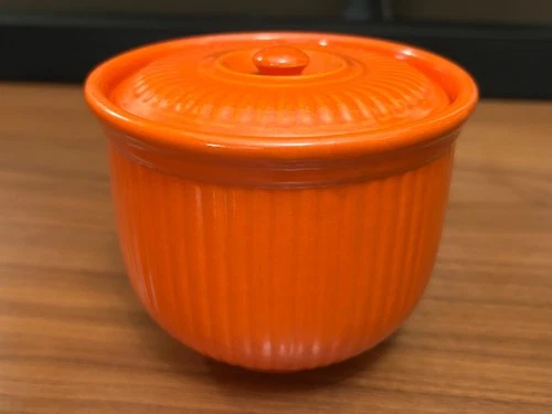 Red Wing Pottery Gypsy Trail "Reed" Orange Lidded Casserole / Bean Pot, Vintage