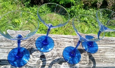 Crystal Glass Cobalt Blue Stem Martini Glasses 6.7