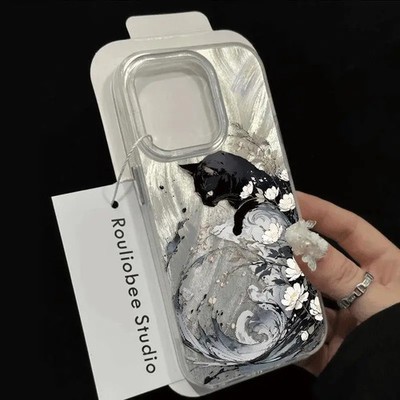 Artist Cat Case za iPhone 14 13 12 | Tekstura platna | Shockproof zaštitna mask