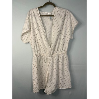 Sugar Coast Lolli Romper XL White Black Polka Dot V-Neck Tassel 7S200039AKO