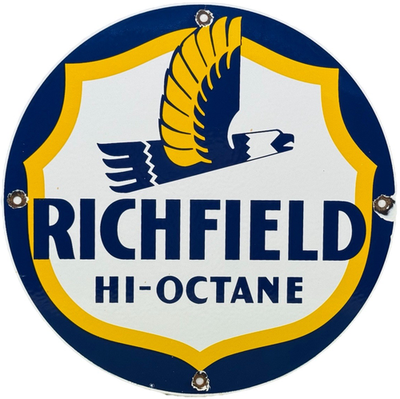 #ad VINTAGE RICHFIELD GASOLINE PORCELAIN SIGN GAS STATION PUMP PLATE MOTOR OIL $171.26