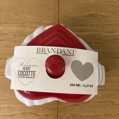 Brandani Italy Stoneware Heart Cocotte Glazed Surface 260ml Red New Heat Resist
