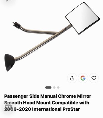 Passenger Side Hood Mirror Chrome International ProStar 2008-2020 Manual