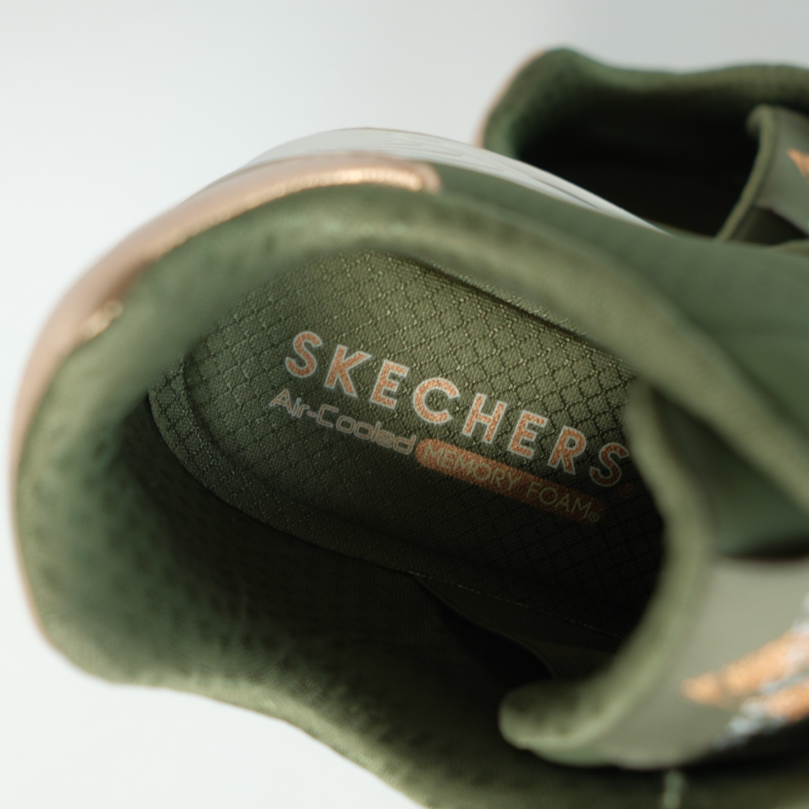 Skechers Uno Shimmer Away Olive Gold Metallic Lace Up Sneaker Size 9.5