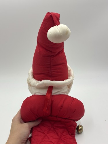 Vintage Nylon Parachute Puffy Santa Claus Bells Candy Cane Christmas Stocking - Picture 5 of 6
