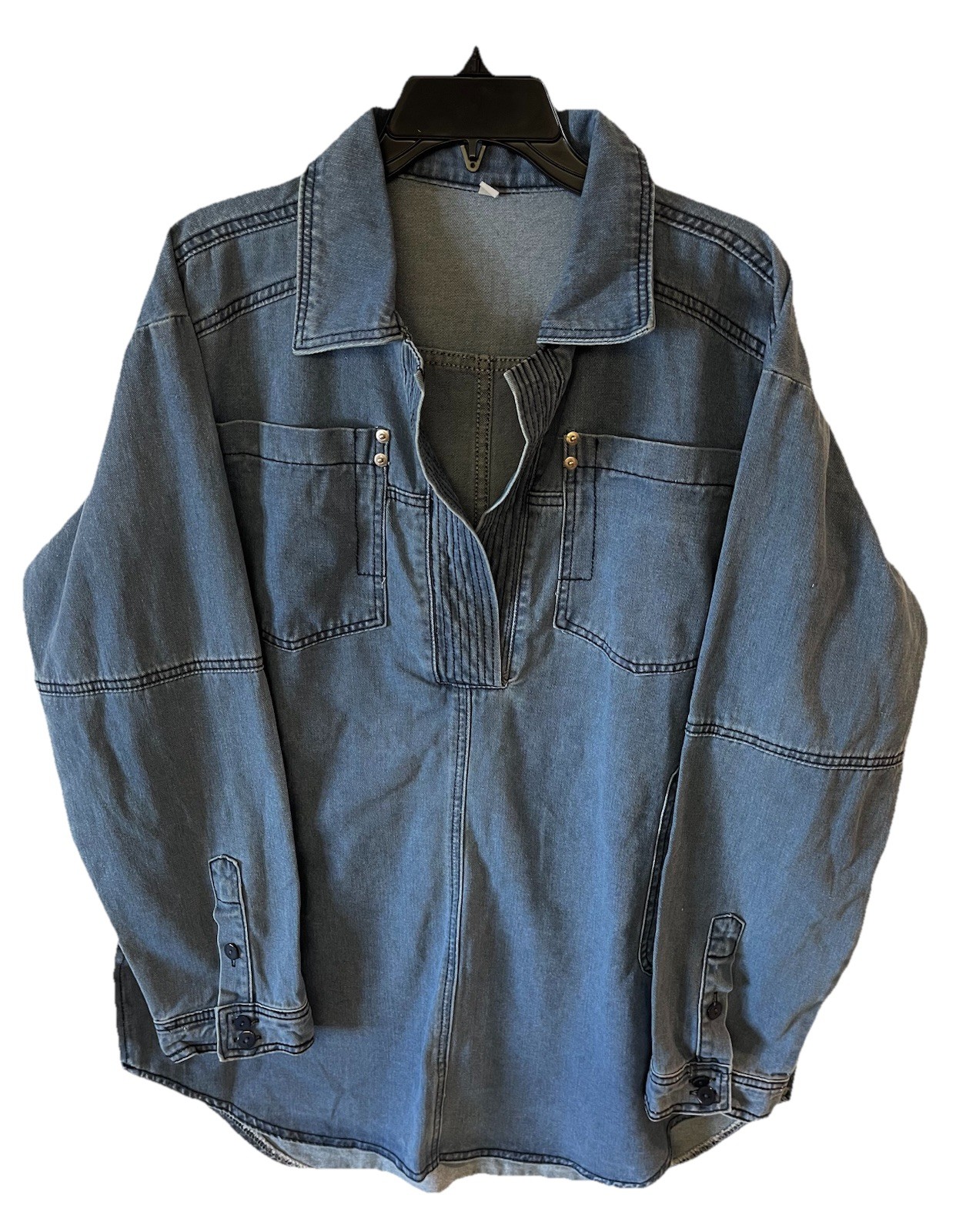 Y2K Composition Plus 2X Denim Pullover Shirt Shac… - image 1