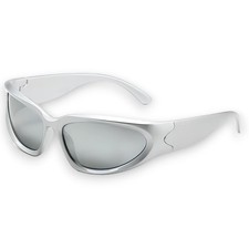 Y2K Wrap Around Sunglasses Black Shades Sporty Aesthetic Shield Silver New