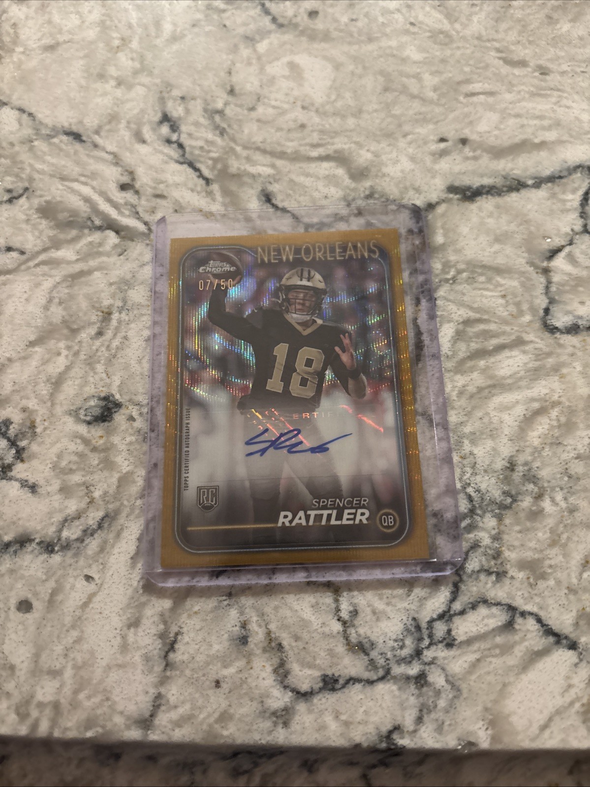 2024 Topps Chrome Rookie Autographs Spencer Rattler RA-SRA /50 Gold Wave