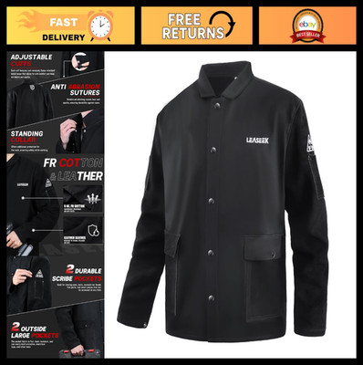 Flame Resistant Welding Jacket with Leather Sleeves | Cotton Weld Coat for Men &
