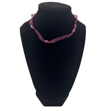 Girls Pink Ribbon Crystal Bead Necklace 14 Inches Lightweight