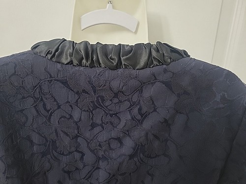 Ann Taylor Loft 3/4 Sleeve Jacquard Ribbon Tie Waist Jacket Blazer Navy Sz 12 - Picture 5 of 7