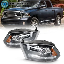 For 2009-2017 2018 Dodge Ram 1500-3500 w/DRL Headlight Black Headlamp Projector