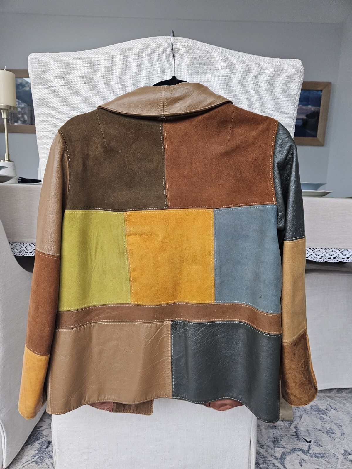 VTG 70S Multicolor Patchwork Leather Button Jacke… - image 4