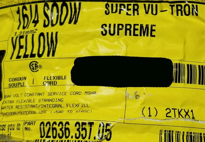 Carol 02636 16/4C Super Vu-Tron Supreme Yellow SOOW 600V Power Cable Cord /200ft