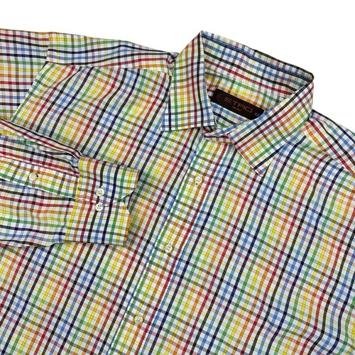 Etro Shirt Men XXL COLORFUL rainbow Casual Button Down Plaid Dress Shirt Italy - Picture 2 of 21