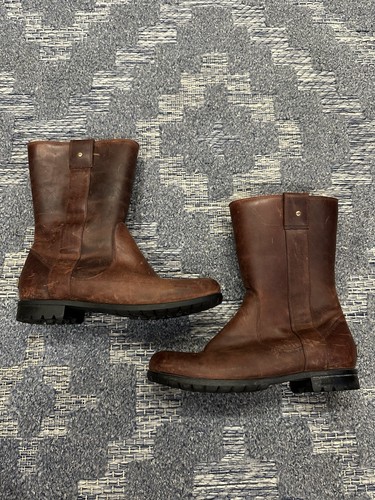 UGG Burrough Leather Shearling Lined Brown Mid Calf Boots Size 8.5 Style 1001993 - Picture 10 of 11