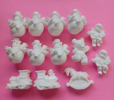Miniature White Christmas Figurines - Lot of 13 Pcs. Snowman, Bear, Train, Horse