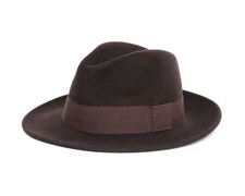 NWT EZZELINO Fedora HAT dark brown wool felt luxury Italy 59 L