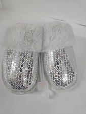 Auden Women's Faux Fur Lined Slip-On Slippers Sequin White/Silver 5/6 S Small
