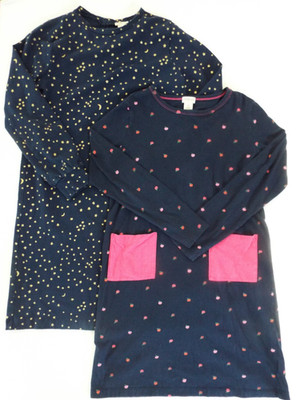 Lot 2 Crewcuts Girls Blue Long Sleeve Dresses Apples Stars Size 10/12