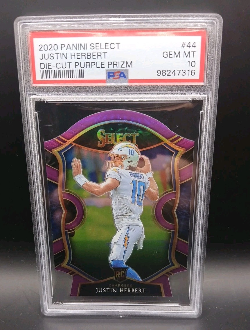 2020 Panini Select Justin Herbert #44 Purple Prizm Die-Cut (RC) | PSA 10 | LAC