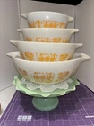 Rare Pyrex Pumpkin Orange Amish Butterprint Cinderella Mixing Bowls Set 441-444