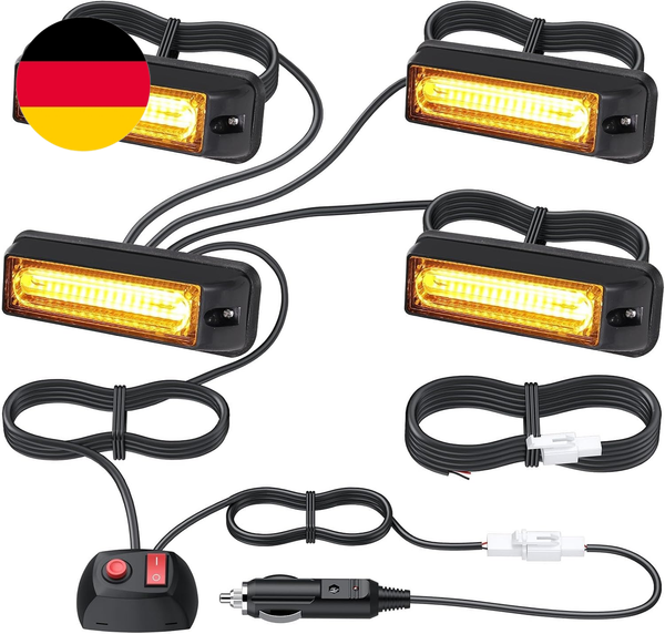Eypins 4X 9Cm COB LED Frontblitzer, Warnlicht Warnleuchte Stroboskop Blinklicht-image