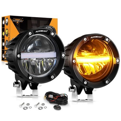 AUXBEAM 4''inch 110W Round LED Fog White SpotLights Bumper Driving Pods Amber DRL