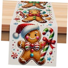 Gingerbread Man Merry Christmas Table Runner, Winter Xmas Holiday Kitchen