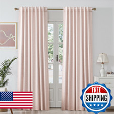 BSfullts Linen Blackout Curtains 90 Inch Long for Bedroom  Living Room 2 Panels