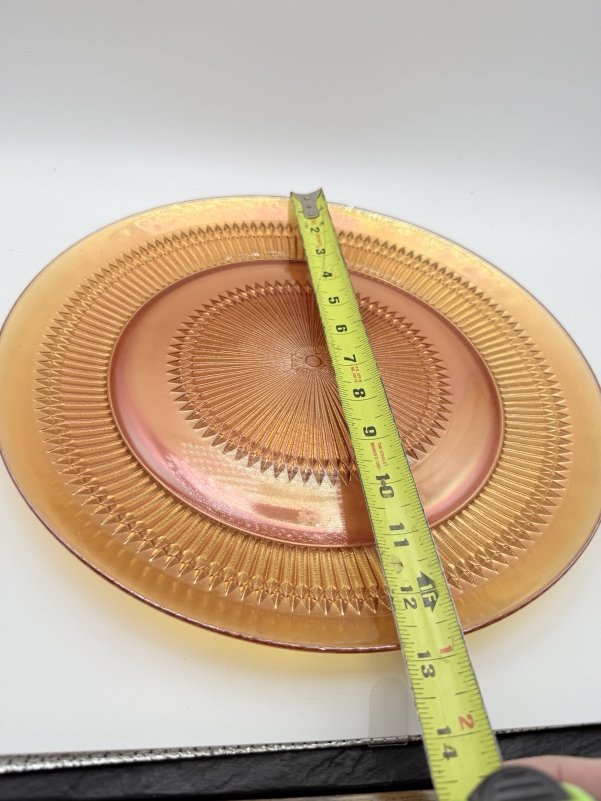 Jeanette Glass Marigold Iridescent Anniversary Platter Carnival