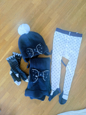 Set Winter dunkel Blau & silver Baby 0-3 Monate Schal, Mütze, Strumpfhose,...