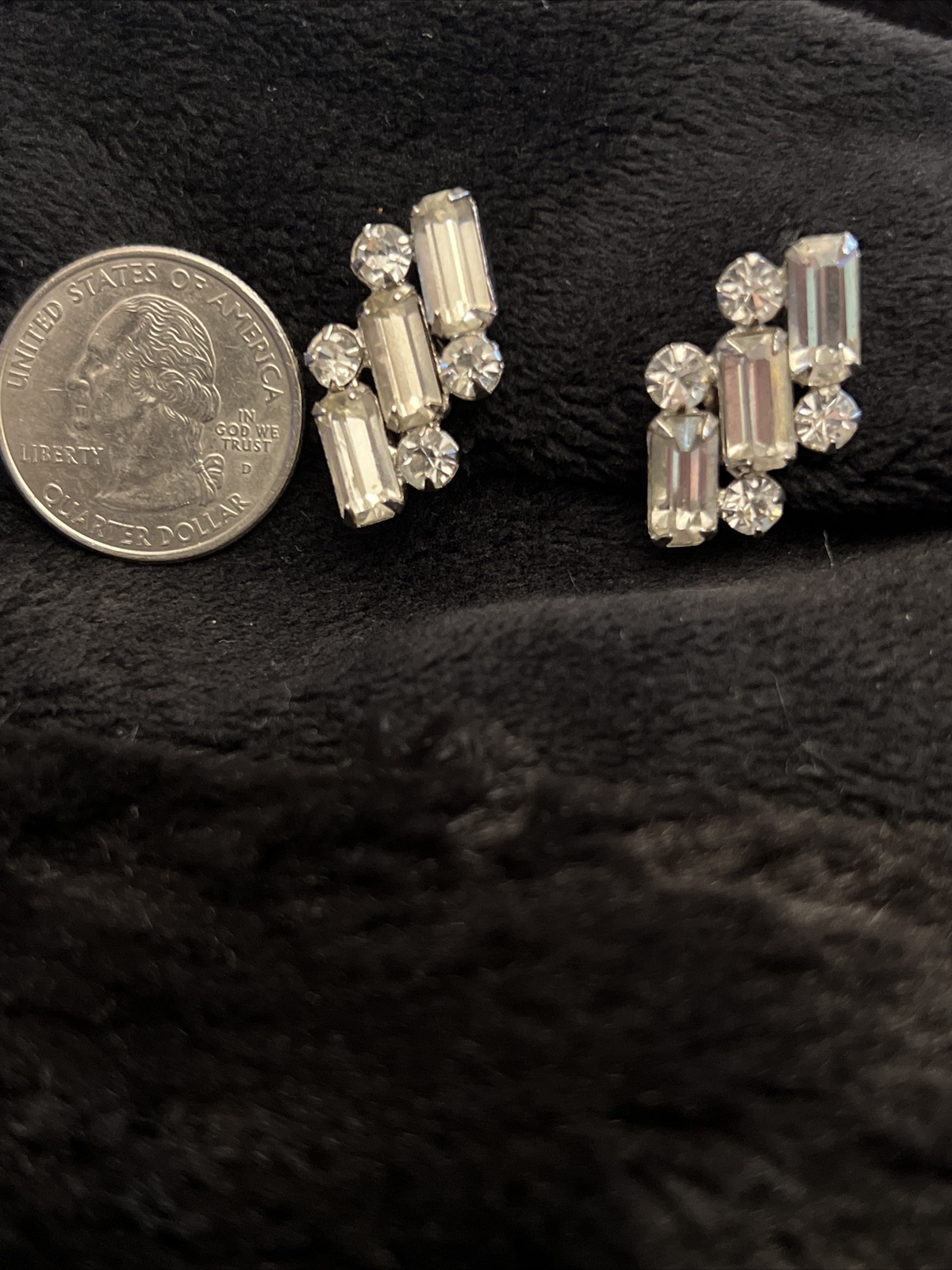 Rhinestone Earrings - Screw on Rectangular Stones… - image 7