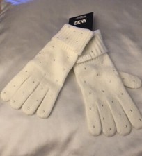 DKNY Ivory Colored Gloves Ribbed Cuff Silver Stud Accents OS NWT