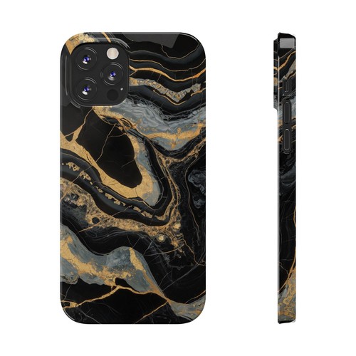 For iPhone 16 pro Max, 15, 14, 13-11 Slim Phone Case, Luxury Marble Black Gold - Photo 59 sur 83